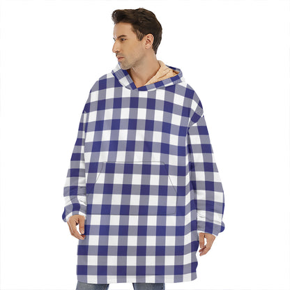 Navy And White Buffalo Check Print Hoodie Blanket
