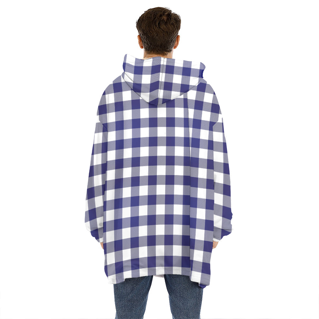 Navy And White Buffalo Check Print Hoodie Blanket