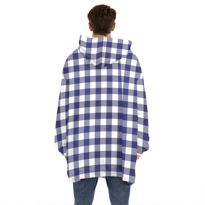 Navy And White Buffalo Check Print Hoodie Blanket