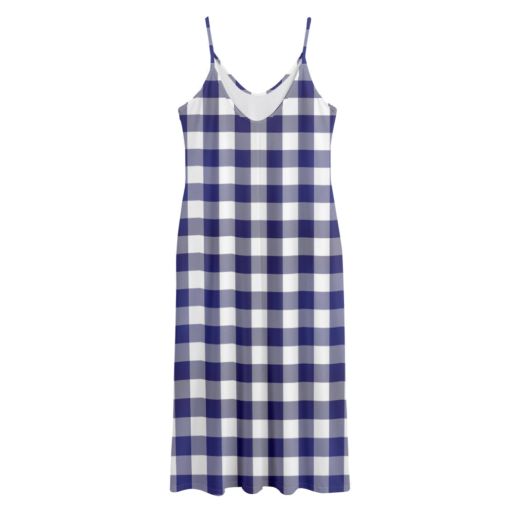 Navy And White Buffalo Check Print Jersey Midi Cami Dress