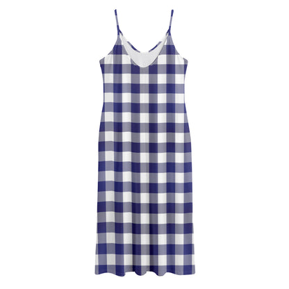 Navy And White Buffalo Check Print Jersey Midi Cami Dress