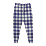 Navy And White Buffalo Check Print Jogger Pants