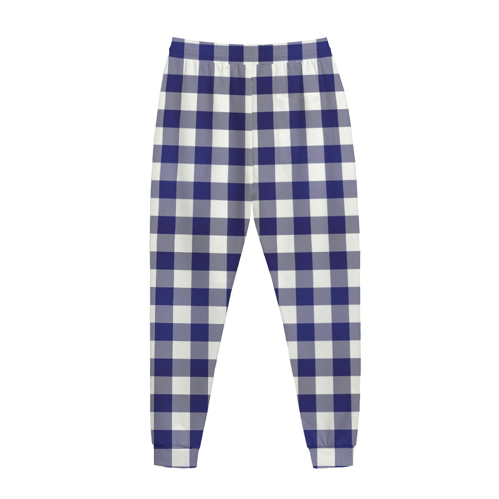 Navy And White Buffalo Check Print Jogger Pants