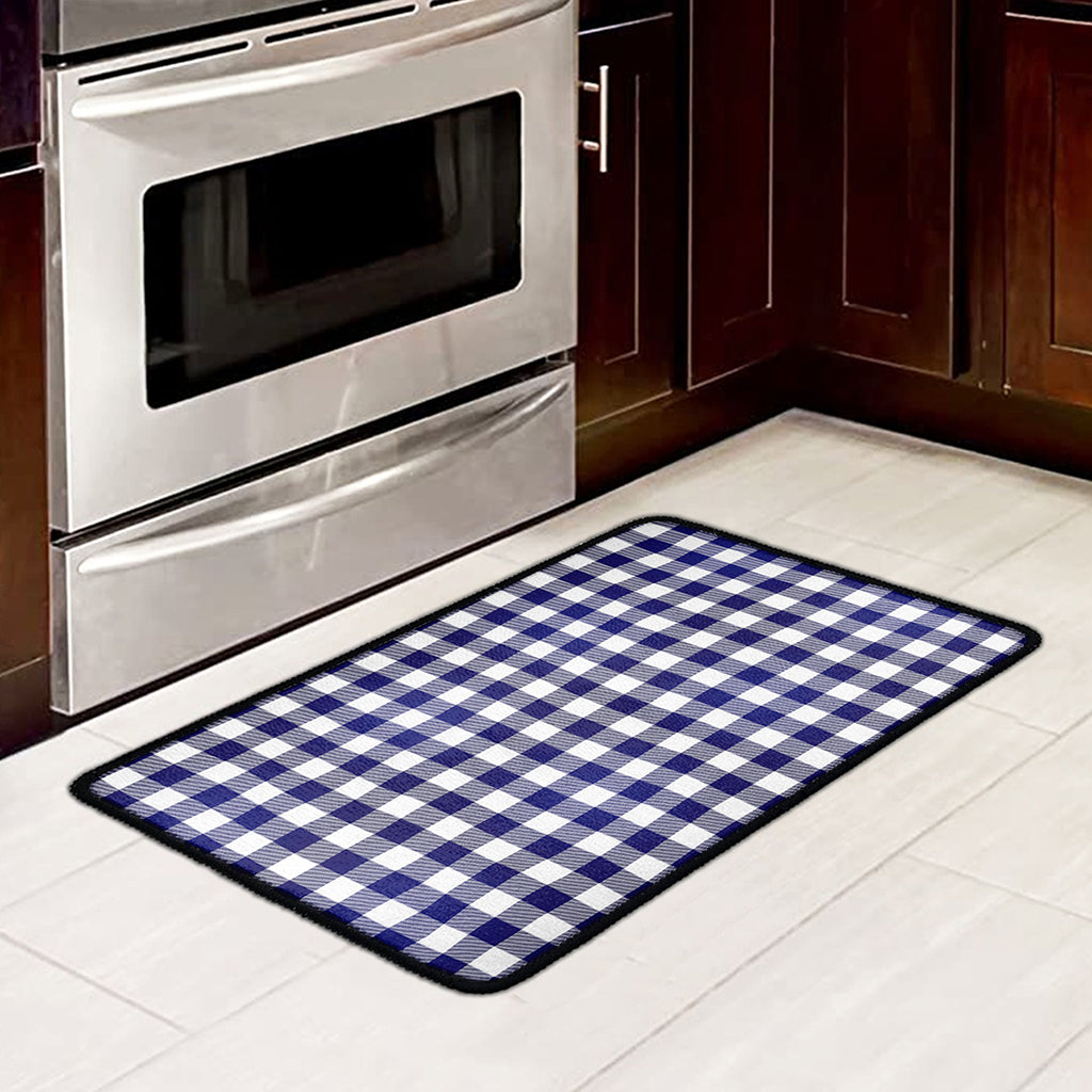 Navy And White Buffalo Check Print Kitchen Mat