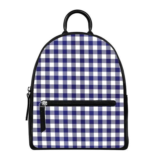 Navy And White Buffalo Check Print Leather Backpack