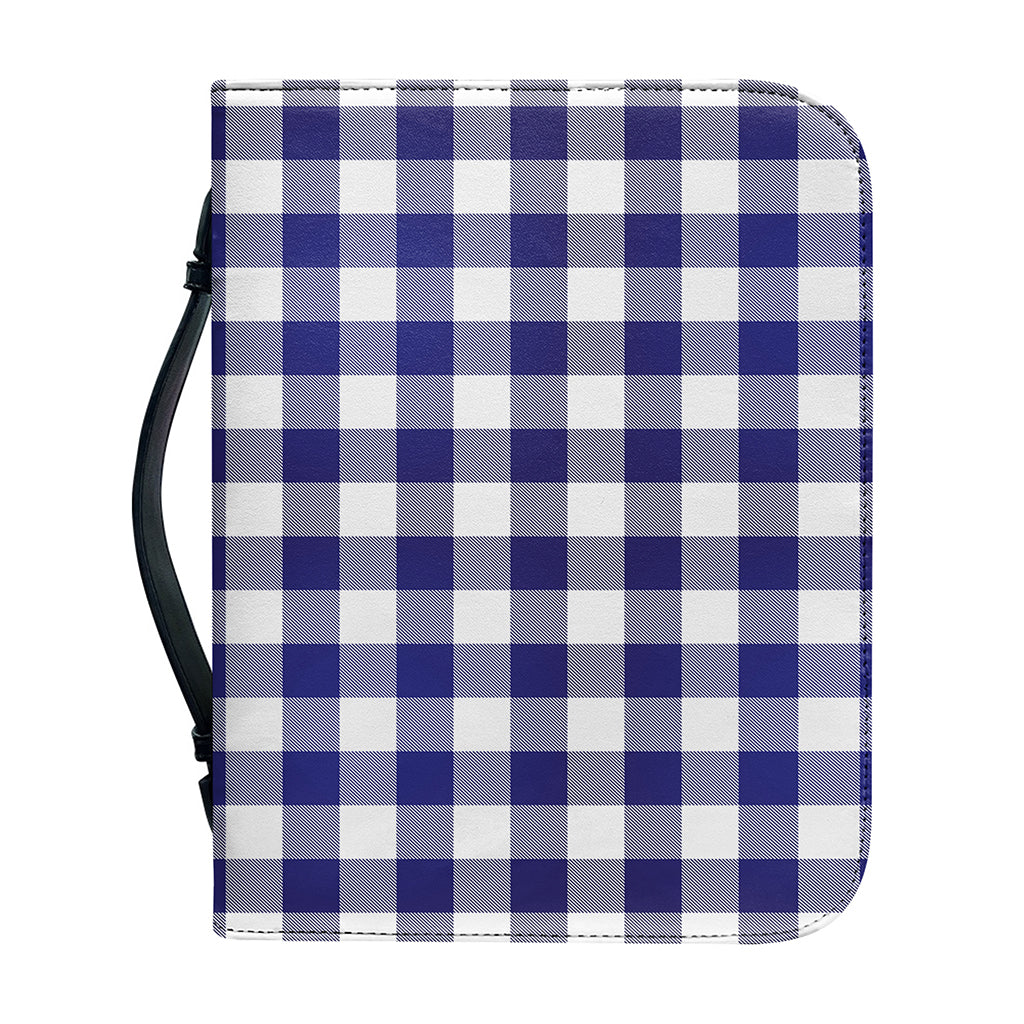 Navy And White Buffalo Check Print Leather Bible Cover