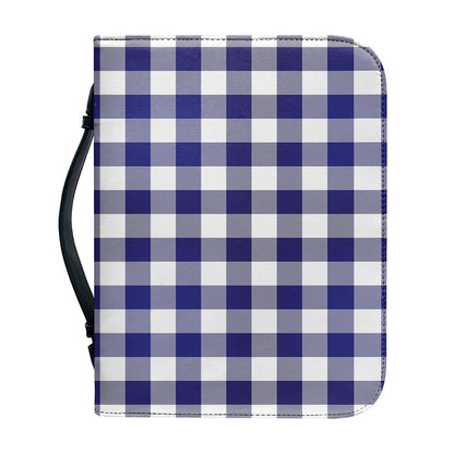 Navy And White Buffalo Check Print Leather Bible Cover