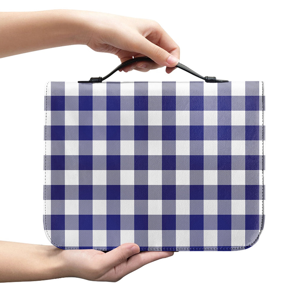 Navy And White Buffalo Check Print Leather Bible Cover