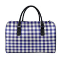 Navy And White Buffalo Check Print Leather Duffel Bag