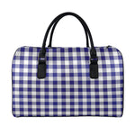 Navy And White Buffalo Check Print Leather Duffle Bag
