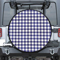 Navy And White Buffalo Check Print Leather Spare Tire Cover