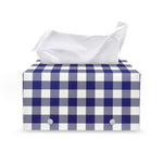 Navy And White Buffalo Check Print Leather Tissue Box Cover