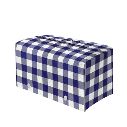 Navy And White Buffalo Check Print Leather Tissue Box Cover
