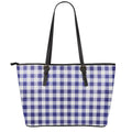 Navy And White Buffalo Check Print Leather Tote Bag With Zipper