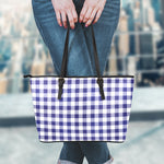 Navy And White Buffalo Check Print Leather Tote Bag