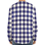 Navy And White Buffalo Check Print Long Sleeve Baseball Jersey
