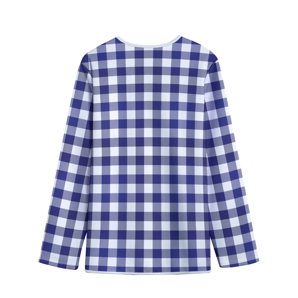 Navy And White Buffalo Check Print Long Sleeve Short Coat