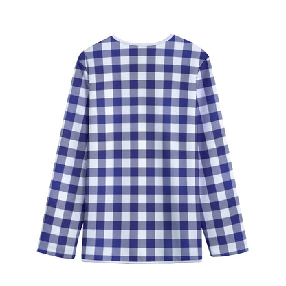 Navy And White Buffalo Check Print Long Sleeve Short Coat