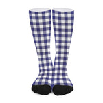 Navy And White Buffalo Check Print Long Socks