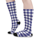 Navy And White Buffalo Check Print Long Socks
