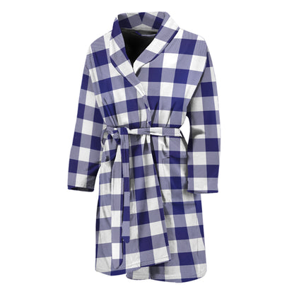 Navy And White Buffalo Check Print Men's Bathrobe