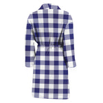 Navy And White Buffalo Check Print Men's Bathrobe