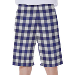 Navy And White Buffalo Check Print Men's Beach Shorts