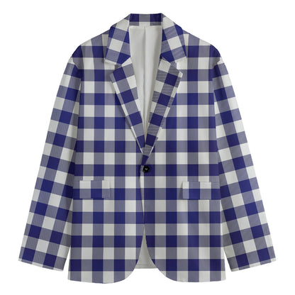Navy And White Buffalo Check Print Men's Blazer