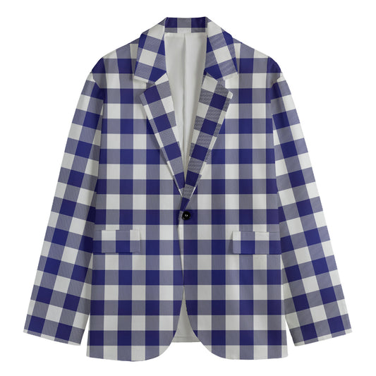 Navy And White Buffalo Check Print Men's Blazer