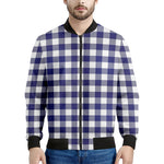 Navy And White Buffalo Check Print Men's Bomber Jacket
