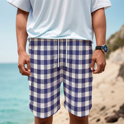 Navy And White Buffalo Check Print Men's Cargo Shorts