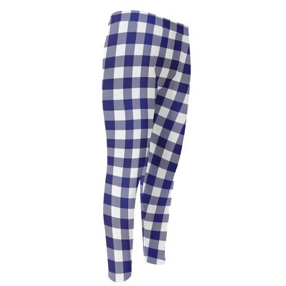 Navy And White Buffalo Check Print Men's Compression Pants