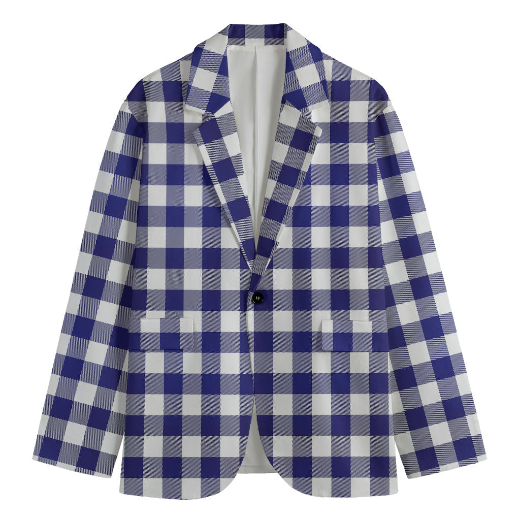 Navy And White Buffalo Check Print Men's Cotton Blazer