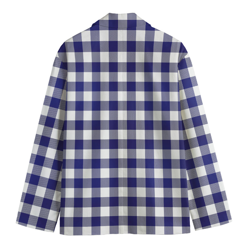 Navy And White Buffalo Check Print Men's Cotton Blazer