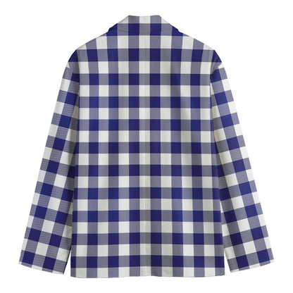 Navy And White Buffalo Check Print Men's Cotton Blazer