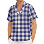 Navy And White Buffalo Check Print Men's Deep V-Neck Shirt