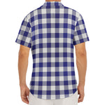 Navy And White Buffalo Check Print Men's Deep V-Neck Shirt