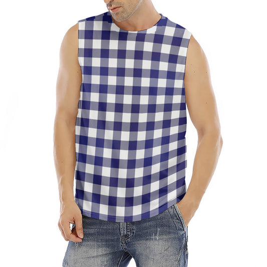 Navy And White Buffalo Check Print Men's Fitness Tank Top