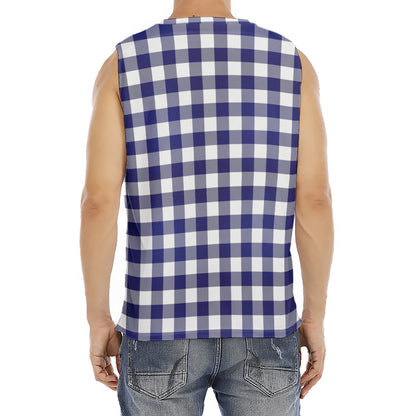 Navy And White Buffalo Check Print Men's Fitness Tank Top