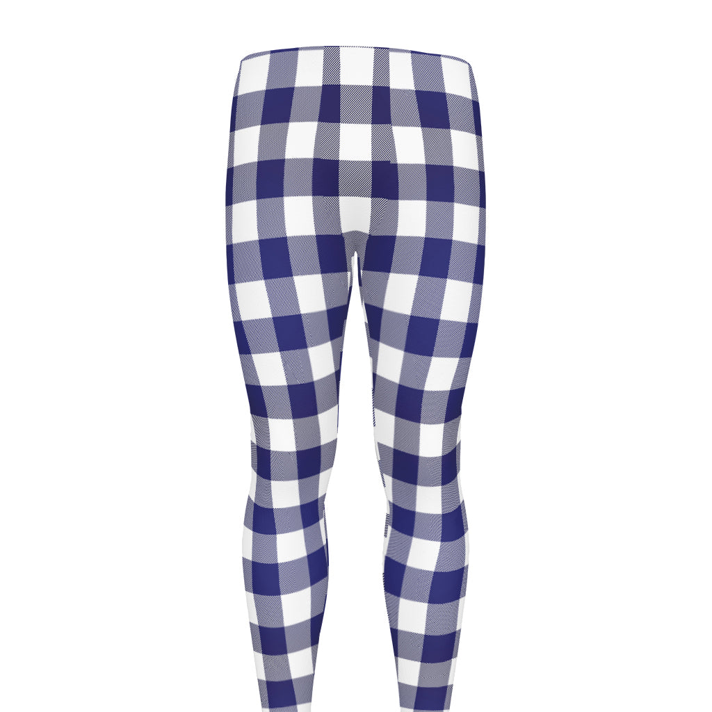 Navy And White Buffalo Check Print Men's leggings