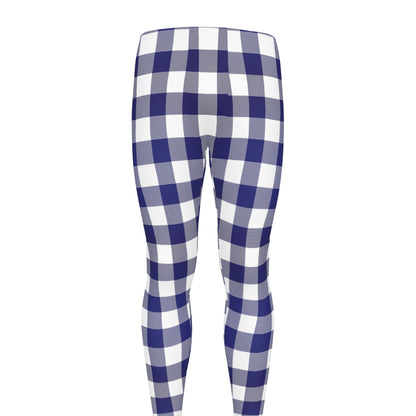 Navy And White Buffalo Check Print Men's leggings