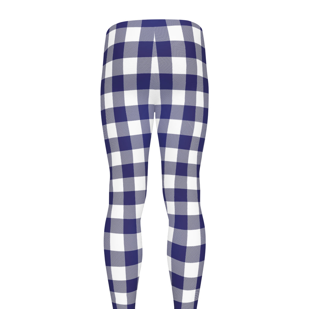 Navy And White Buffalo Check Print Men's leggings