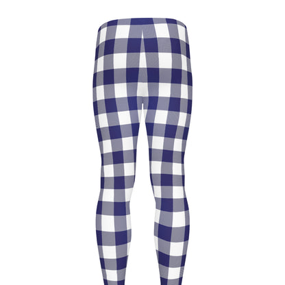 Navy And White Buffalo Check Print Men's leggings