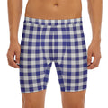 Navy And White Buffalo Check Print Men's Long Boxer Briefs