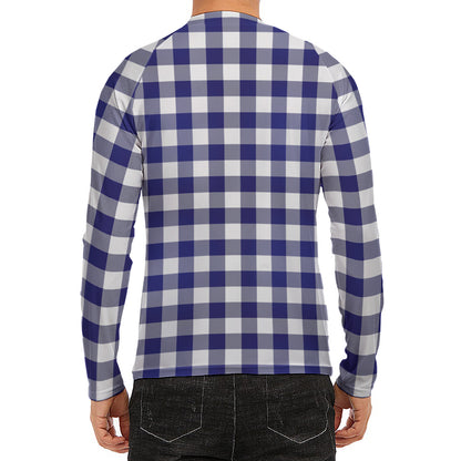 Navy And White Buffalo Check Print Men's Long Sleeve Rash Guard