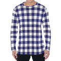Navy And White Buffalo Check Print Men's Long Sleeve T-Shirt