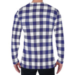 Navy And White Buffalo Check Print Men's Long Sleeve T-Shirt