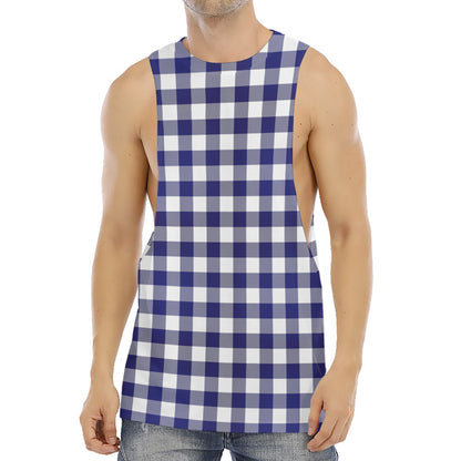 Navy And White Buffalo Check Print Men's Muscle Tank Top
