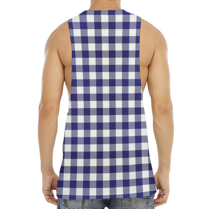 Navy And White Buffalo Check Print Men's Muscle Tank Top