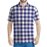 Navy And White Buffalo Check Print Men's Polo Shirt